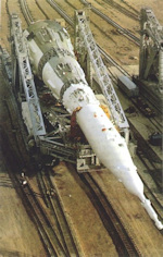 N-1 on transporter at Baikonour (1969).jpg